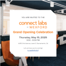 A flier showing text about the Connect Labs Open House on Thursday, May 15 at 3 p.m.