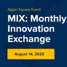 Graphic with a photo of people mingling and an event title: MIX: Monthly Innovation Exchange